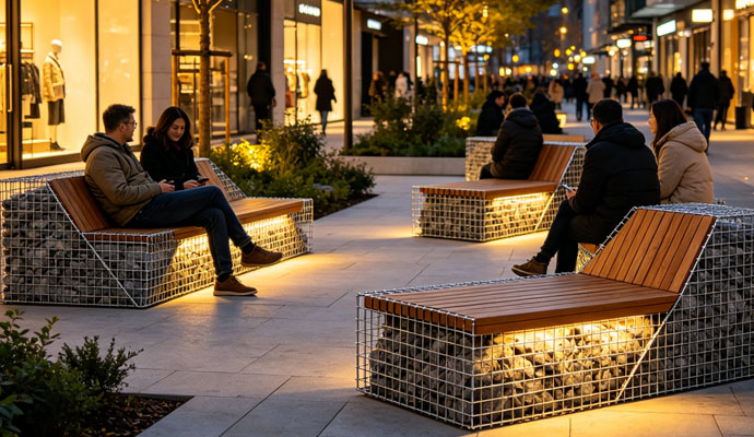 Welded Gabion Urban Bench